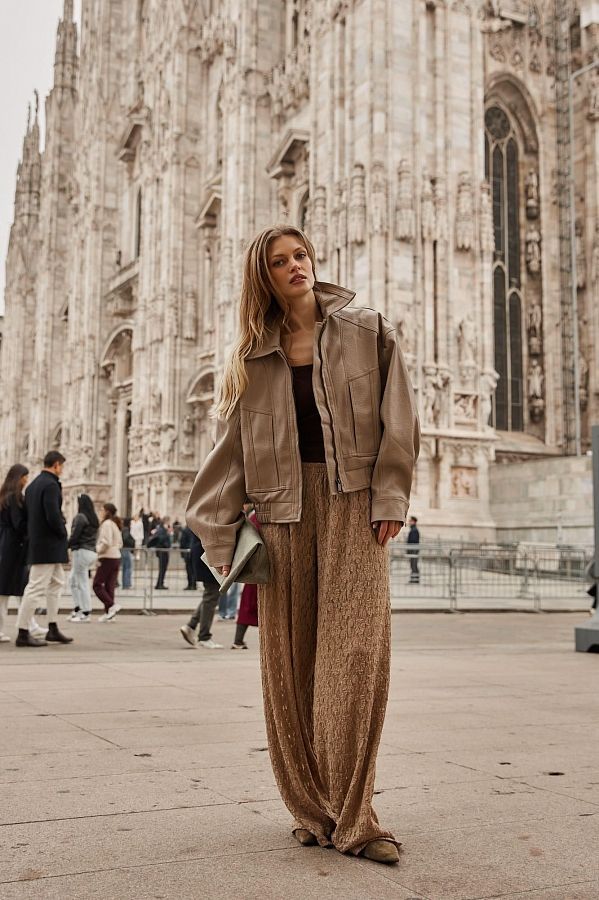 Kurtka oversize skórzana beżowa kurtk06/04 № 6