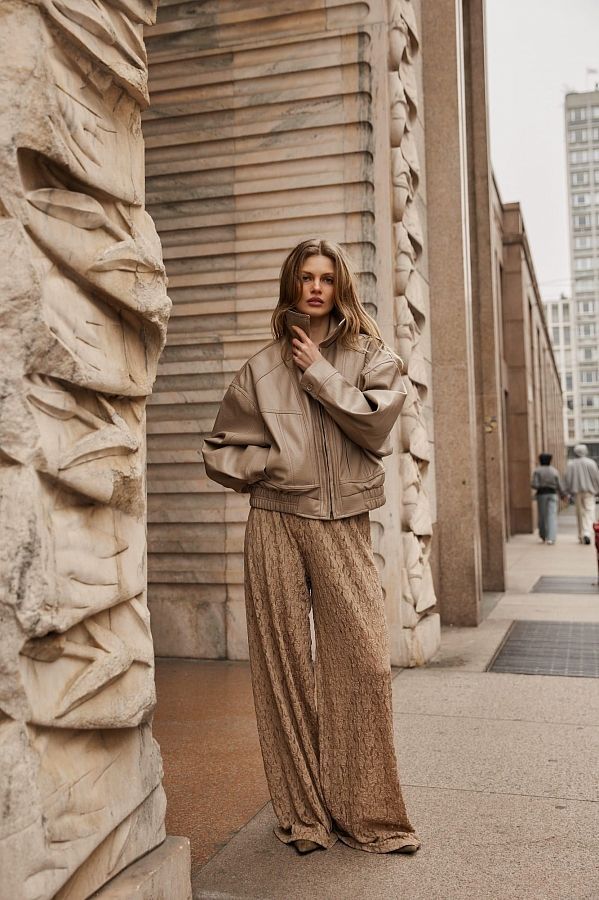 Kurtka oversize skórzana beżowa kurtk06/04 № 4