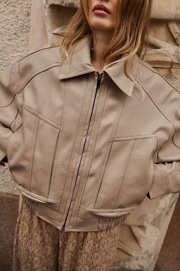 Kurtka oversize skórzana beżowa kurtk06/04 № 7