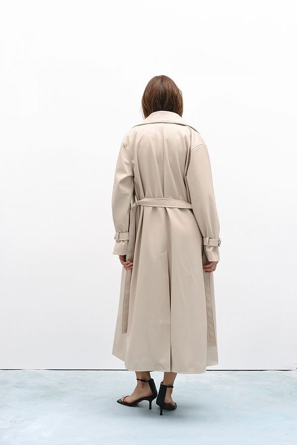 Trencz maxi z eko-skóry na zamszu bez naszywek jasnobeżowy trencz04/01 #RU#  trencz04/01 № 4