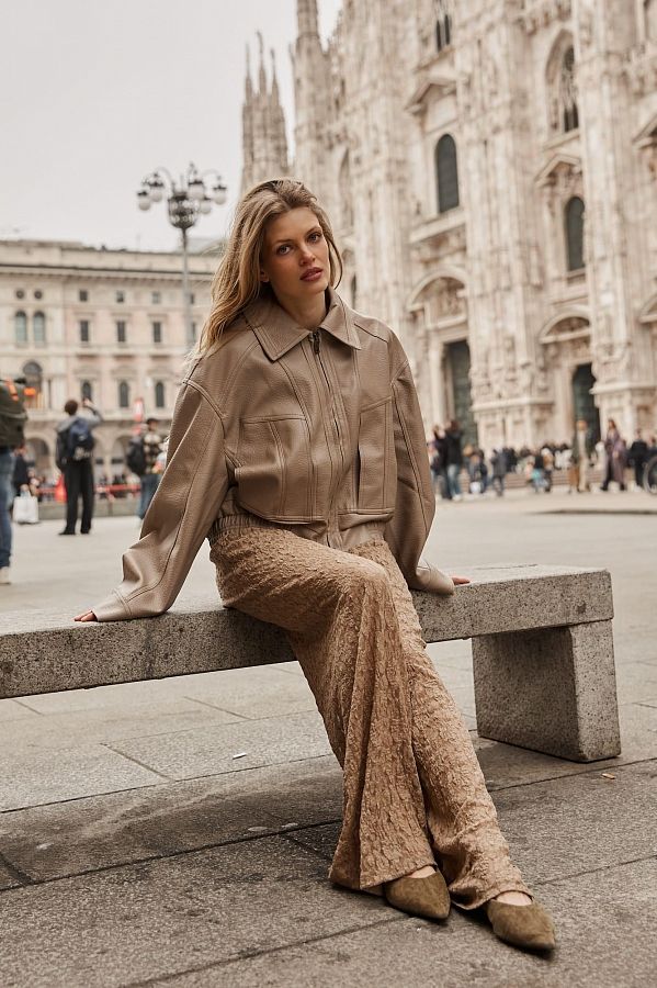 Kurtka oversize skórzana beżowa kurtk06/04 № 3