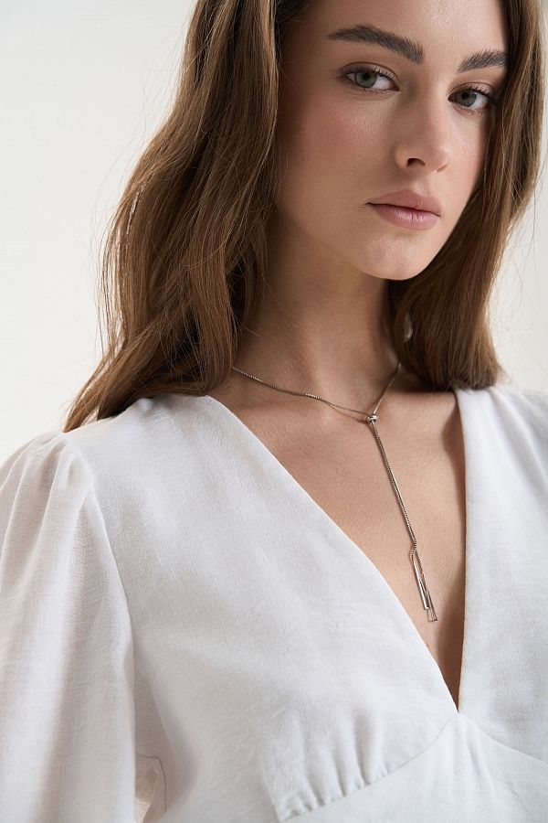 Lniana sukienka z podwójną spódnicą mleczna Lnian32141 № 4