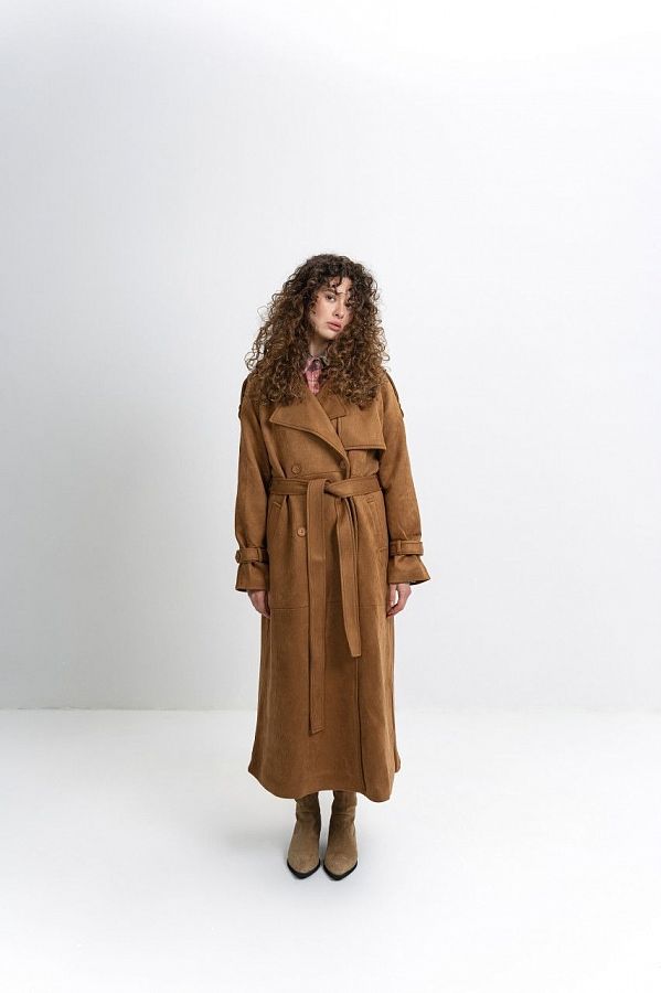 Zamszowy trencz z podszewką rudy 170005 #RU#  170005 № 4