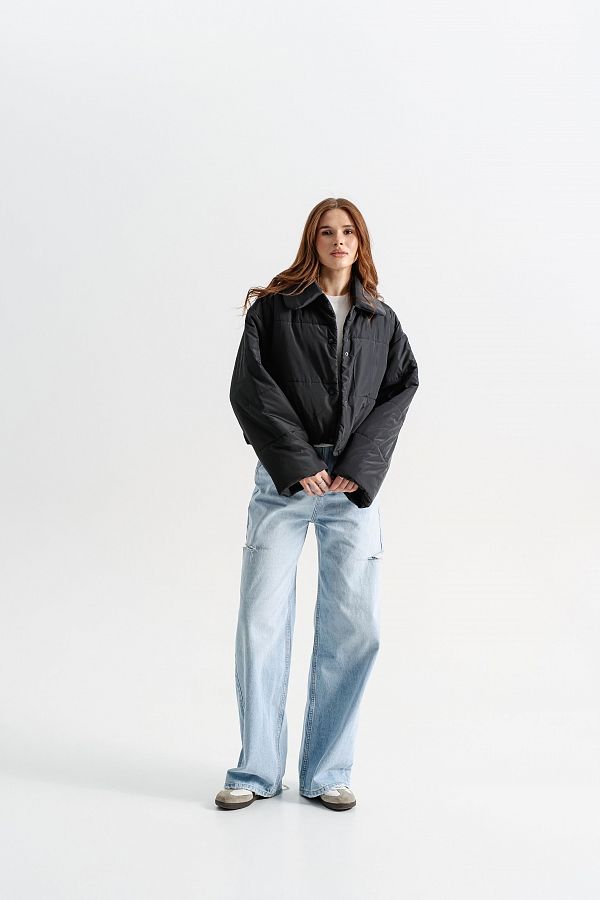 Krótka kurtka z kołnierzem czarna krotk16/05 № 2