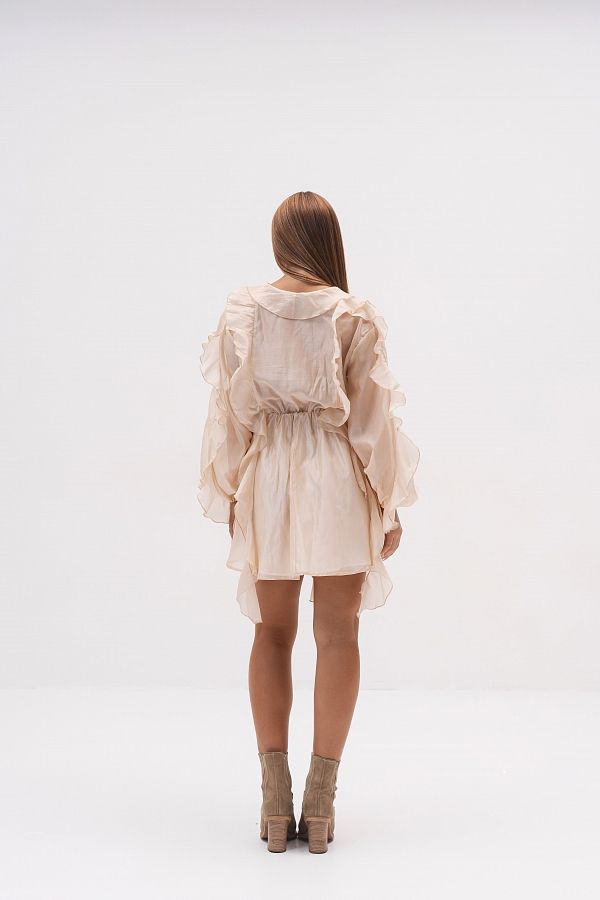 Sukienka z długim rękawem i welonem beżowa sukienka01/09 № 4