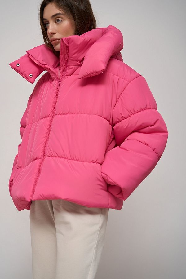 Kurtka przycięta z zamkiem różowa KR01103 № 5