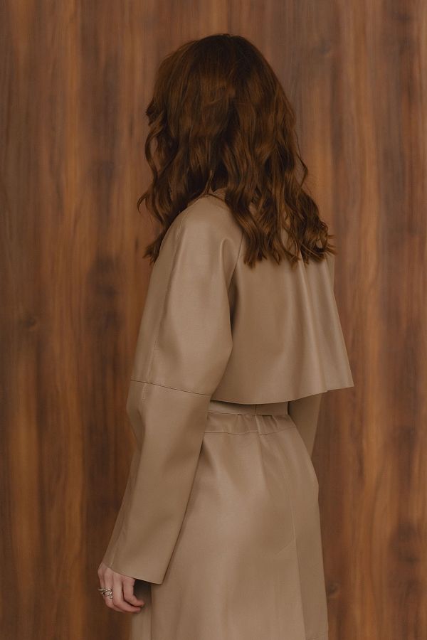 Trencz krótki z eko-skóry z zamkiem beżowy trencz21/10 #RU#  trencz21/10 № 3