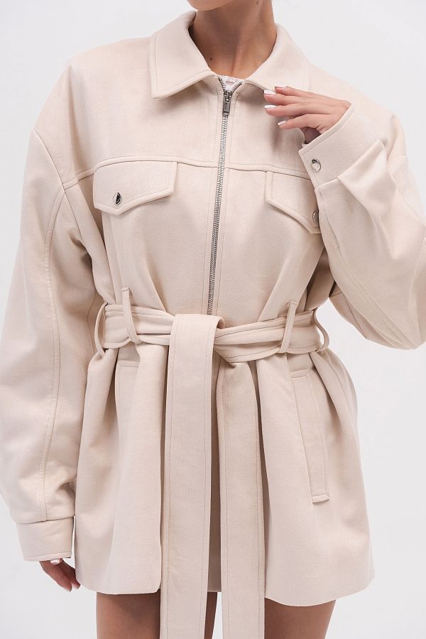 Zamszowa kurtka z zamkiem i paskiem mleczna kurtkazamsz01/10 № 5