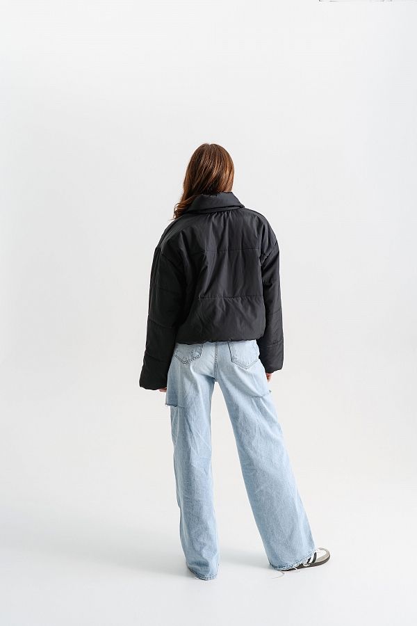 Krótka kurtka z kołnierzem czarna krotk16/05 № 4