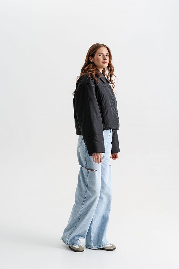 Krótka kurtka z kołnierzem czarna krotk16/05 № 3