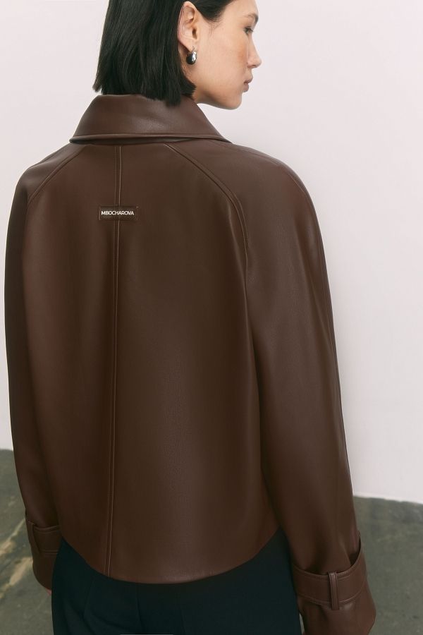 Trencz krótki z eko-skóry na zamszu brązowy МБКТ010/8 #RU#  МБКТ010/8 № 3