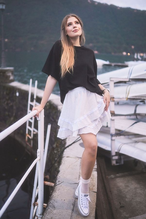 Spódnica mini z koronką mleczna SP2024/1 #RU#  SP2024/1 № 1