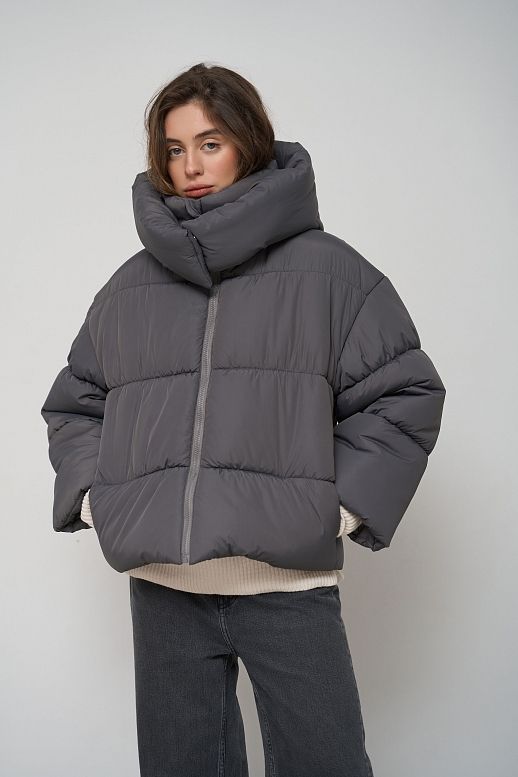 Kurtka przycięta z zamkiem grafitowa