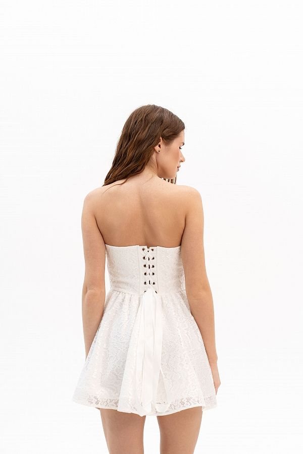 Gorsetowa sukienka z koronką mleczna koron30/06 № 5