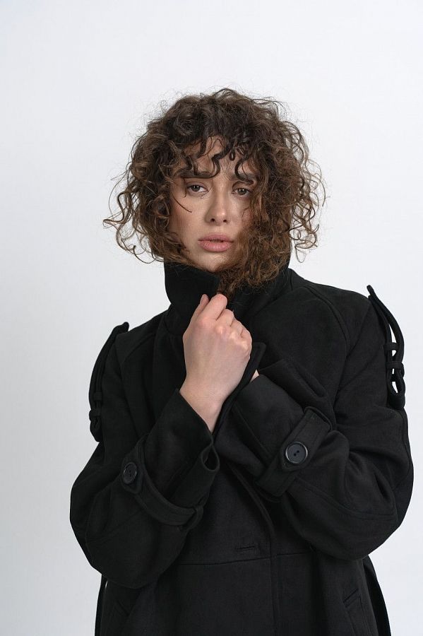 Zamszowy trencz z podszewką czarny trench14/2 #RU#  trench14/2 № 4