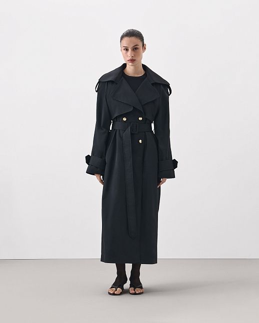 Trench maxi z bawełny czarny