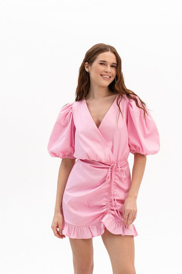Sukienka z falbanami na wiązaniach różowa wionz30/05 № 1