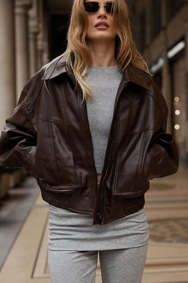 Kurtka oversize skórzana brązowa kurt06/03 № 2