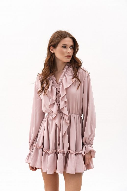 Sukienka mini z falbankami różowa