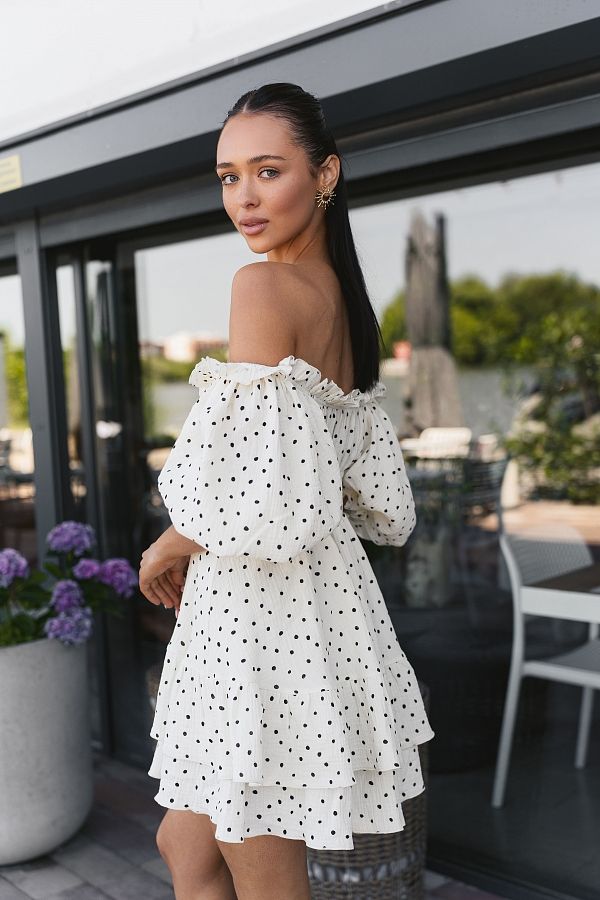 Sukienka muślinowa z krótkim rękawem mleczna w groszki mus02/07 № 5