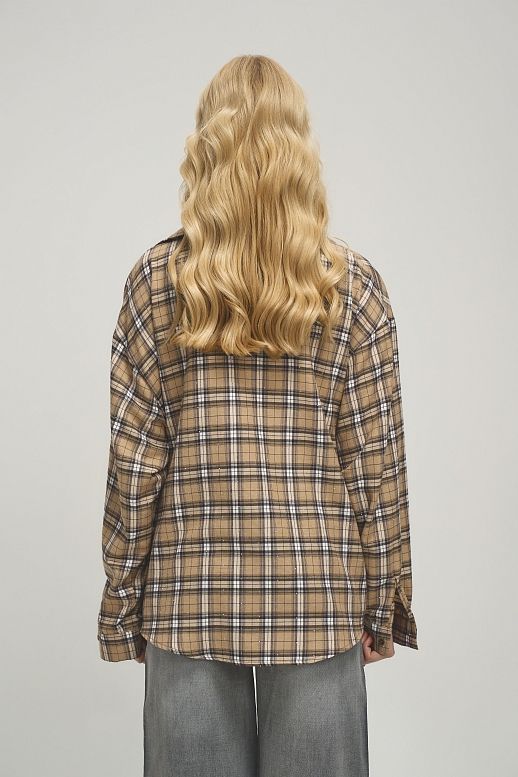 Koszula oversize w kratę beżowa z brązowym - №2