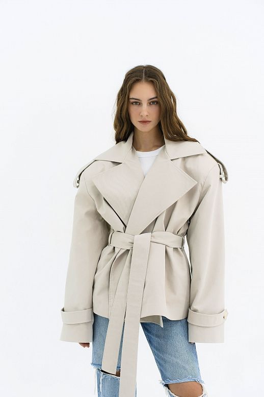 Mleczny przycięty bawełniany trencz