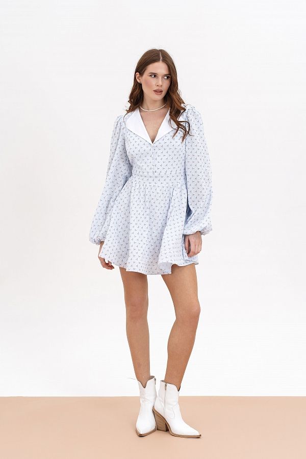 Sukienka z kołnierzykiem błękitna w kwiaty kolnie25/04 № 1