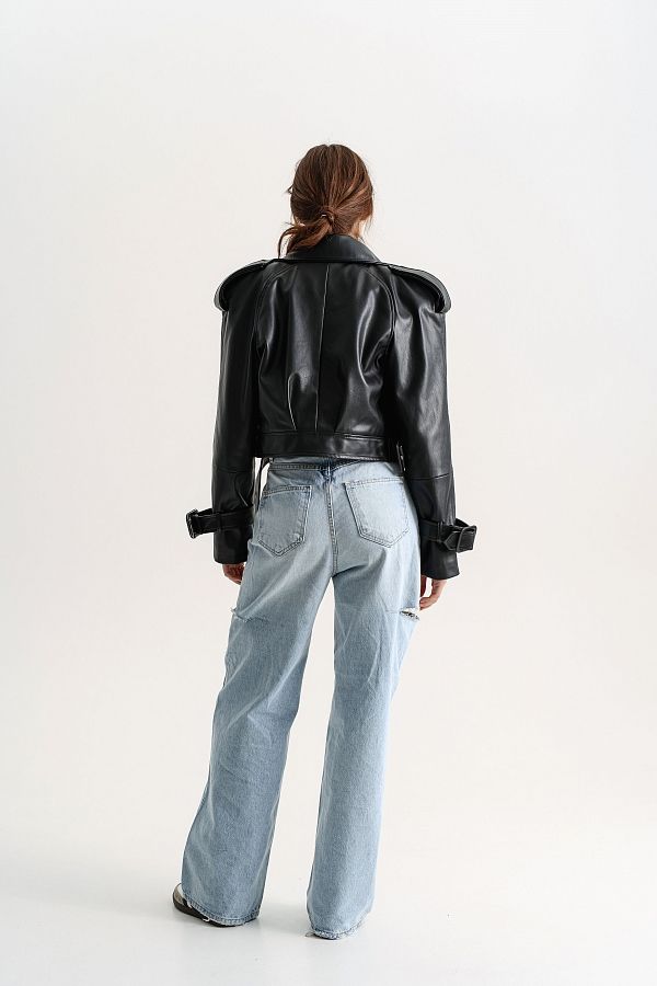 Krótki trrencz z eko-skóry czarny prem09/04 № 5