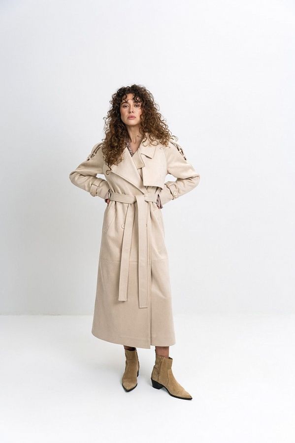 Zamszowy trencz z podszewką jasnobeżowy trench14/1 #RU#  trench14/1 № 3