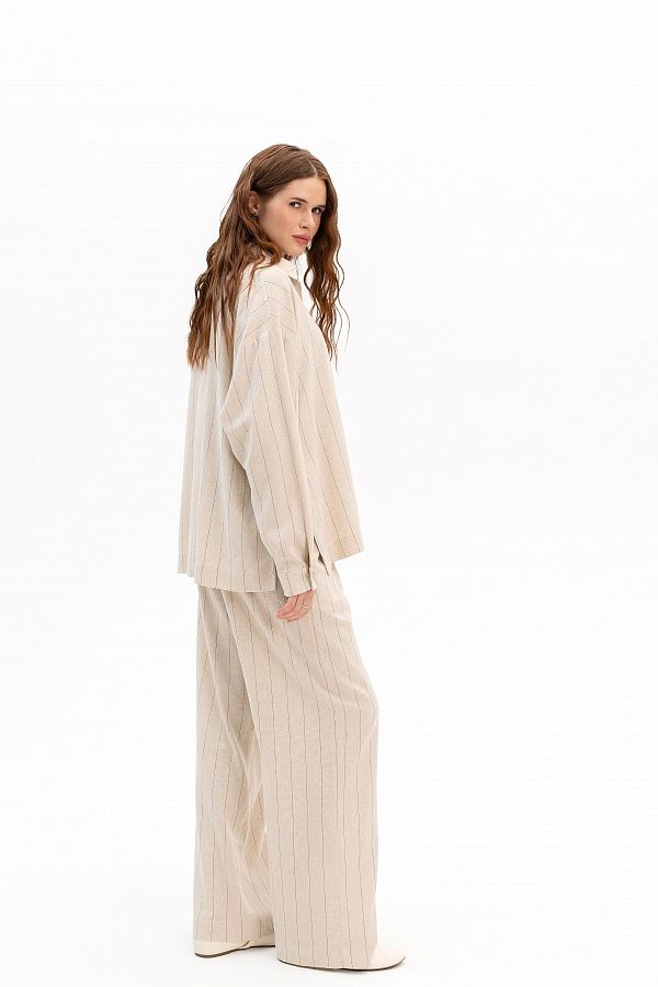 Lniane spodnie w paski beżowe spod30/05 #RU#  spod30/05 № 4