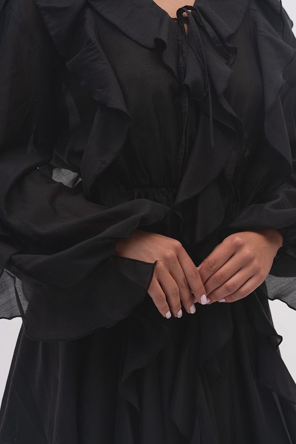 Sukienka z długim rękawem i welonem czarna sukienka01/10 № 4