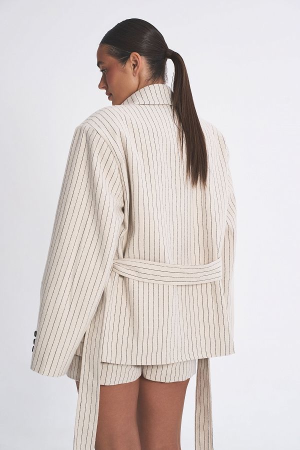 Wełniana marynarka z paskiem śmietankowa maryn11/02 № 3