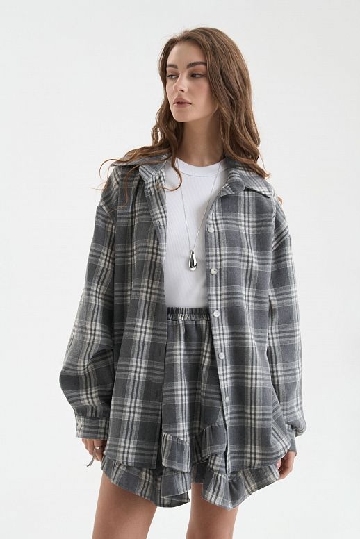 Koszula oversize w kratę szara 