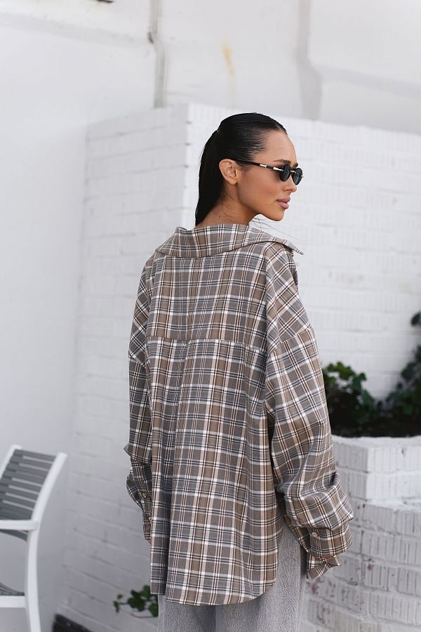 Bawełniana koszula oversize beżowa prem01/07 № 4