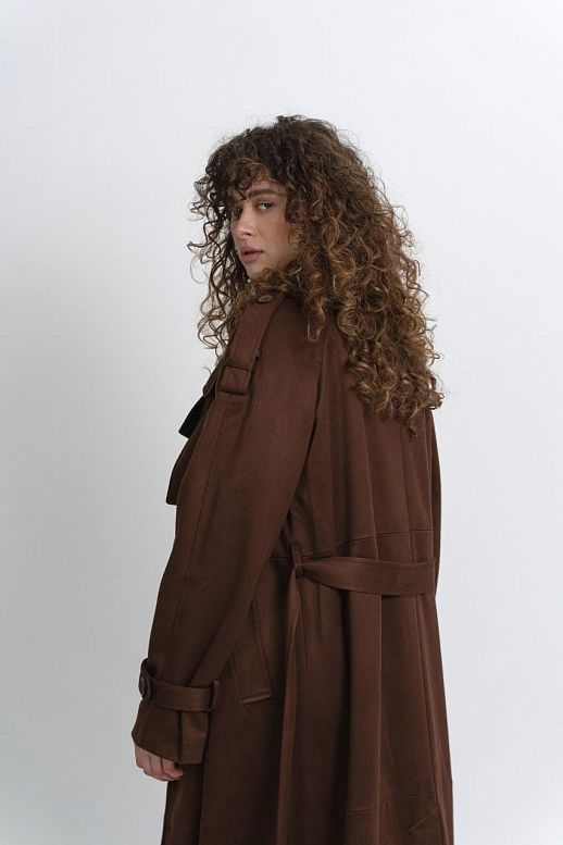 Zamszowy trencz z podszewką czekoladowy - №2