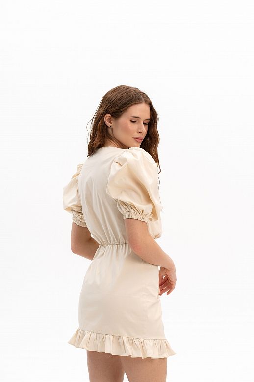 Sukienka z falbanami na wiązaniach beżowa - №2