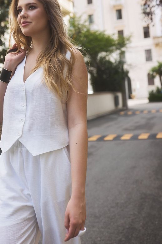 Lniany garnitur kamizelka i spodnie biały - №2