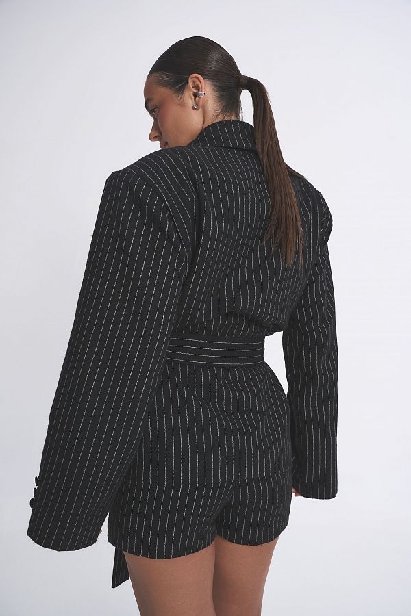 Wełniana marynarka z paskiem czarna maryn12/03 № 3