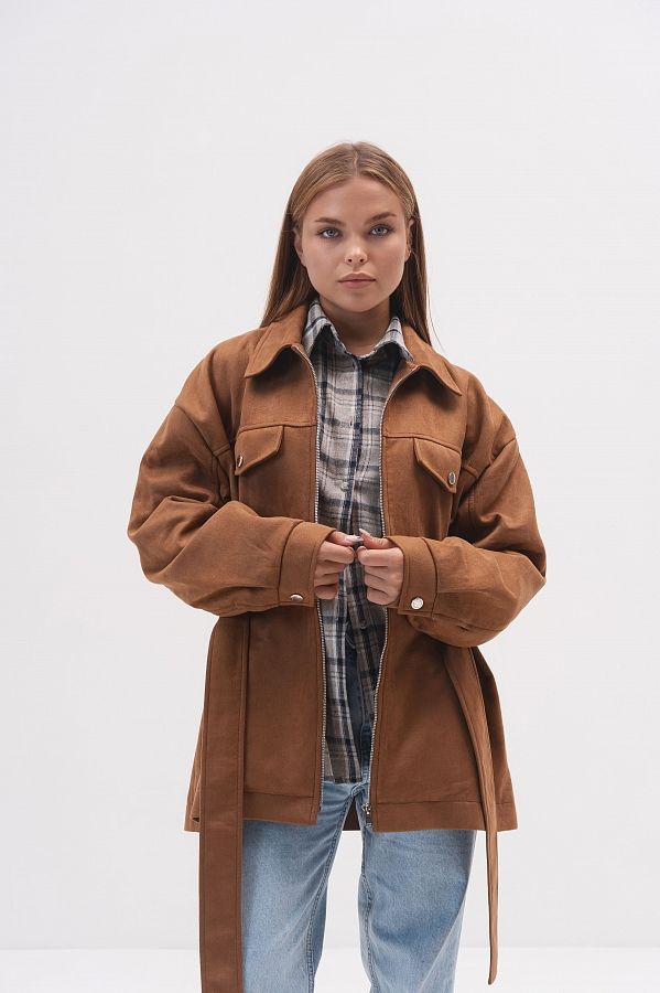 Zamszowa kurtka z zamkiem i paskiem ruda kurtkazamsz01/09 № 1