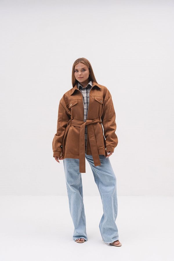 Zamszowa kurtka z zamkiem i paskiem ruda kurtkazamsz01/09 № 2