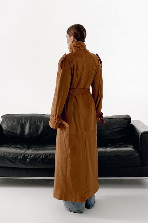 Trencz zamszowy maxi z podszewką rudy zam27/03 № 5