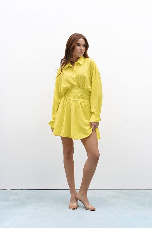 Sukienka koszulowa na guzikach żółta - №2