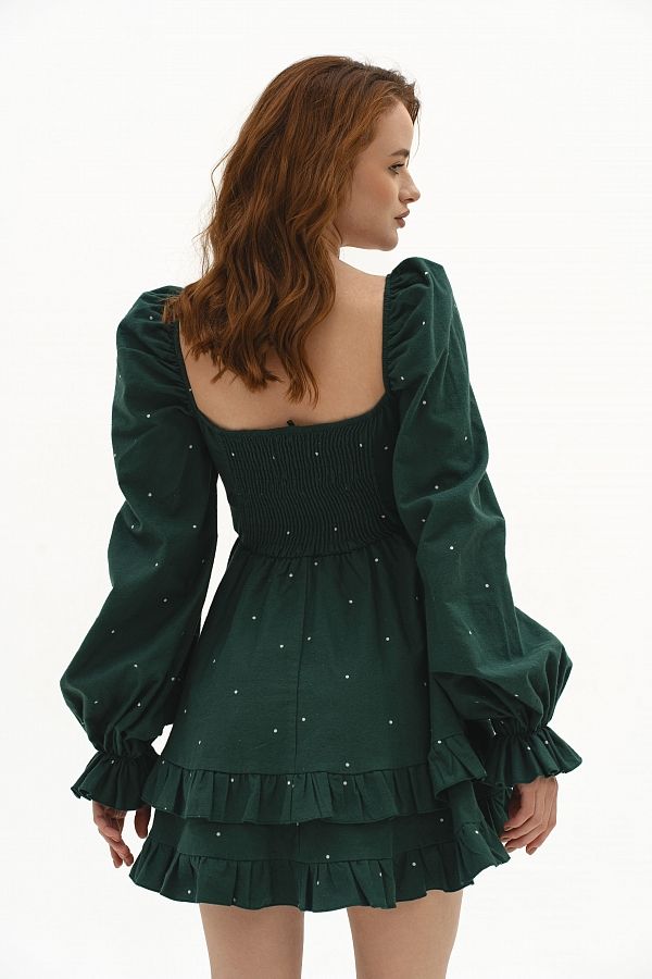 Sukienka z ciepłej bawełny ciemnozielona w groszki ciep15/11 № 3