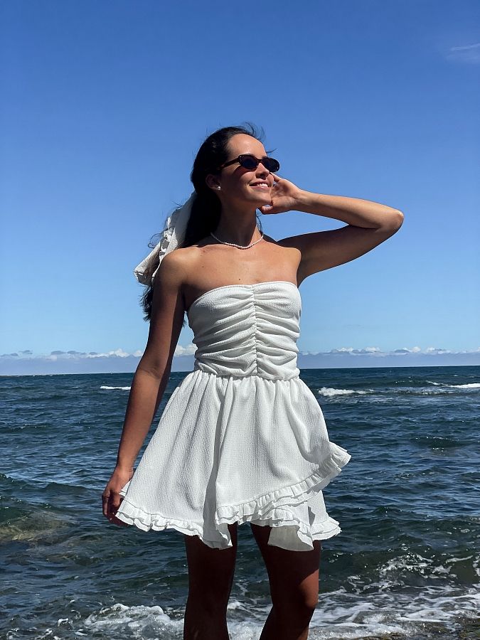 Sukienka z odkrytymi ramionami mleczna VP0124/1 № 3