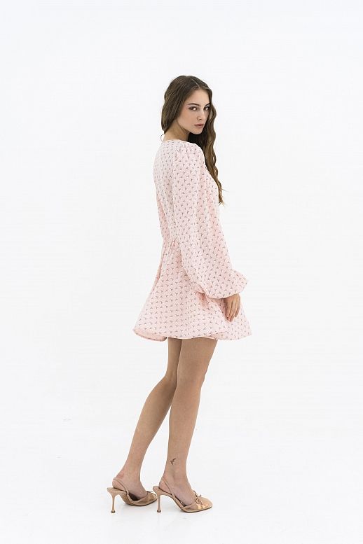 Sukienka z kołnierzykiem różowa w mikro kwiaty - №2