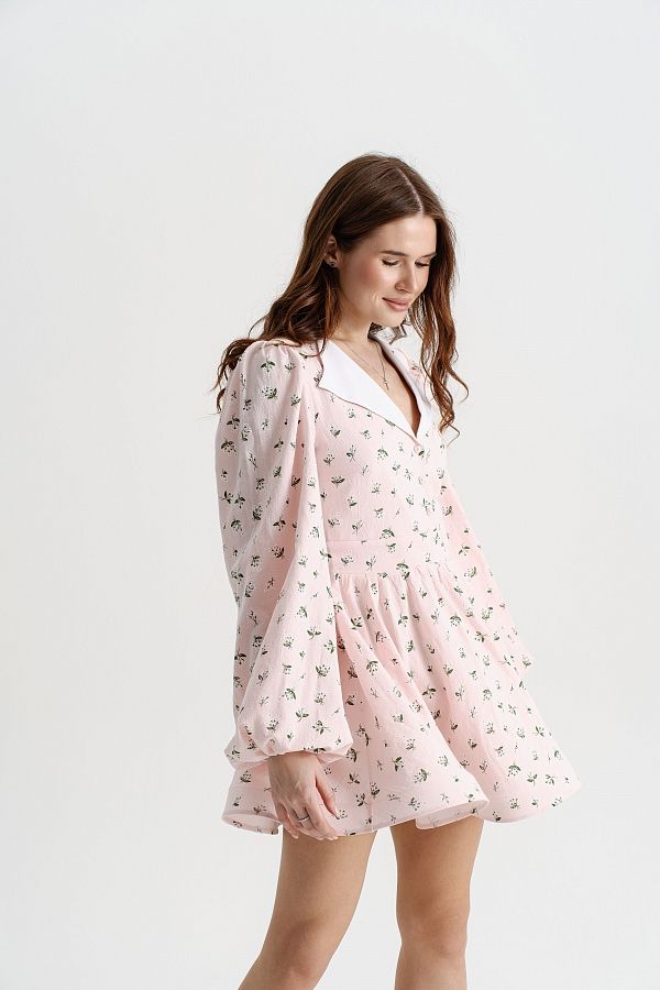 Sukienka z kołnierzykiem różowa w kwiaty kolnie16/04 № 1