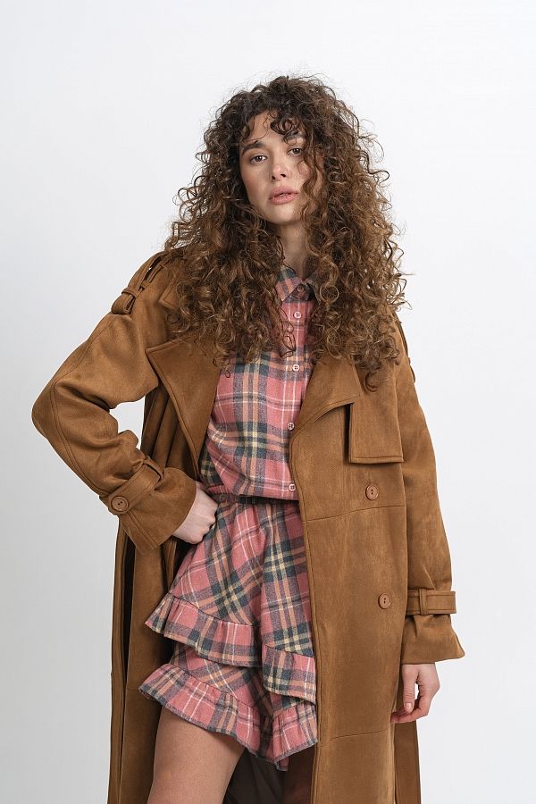 Zamszowy trencz z podszewką rudy 170005 #RU#  170005 № 1