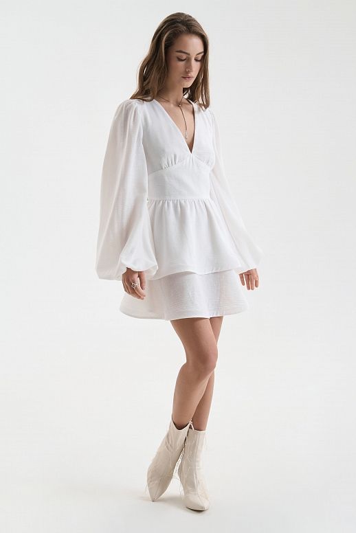 Lniana sukienka z podwójną spódnicą mleczna - №2