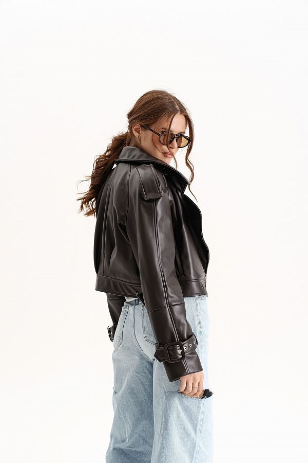 Krótki trrencz z eko-skóry czekoladowy prem09/04 № 4