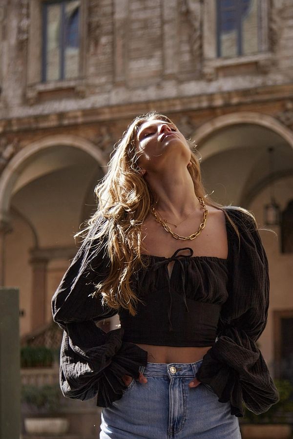 Top muślinowy czarny D0223/4 #RU# Czarny muślinowy top D0223/4 № 2